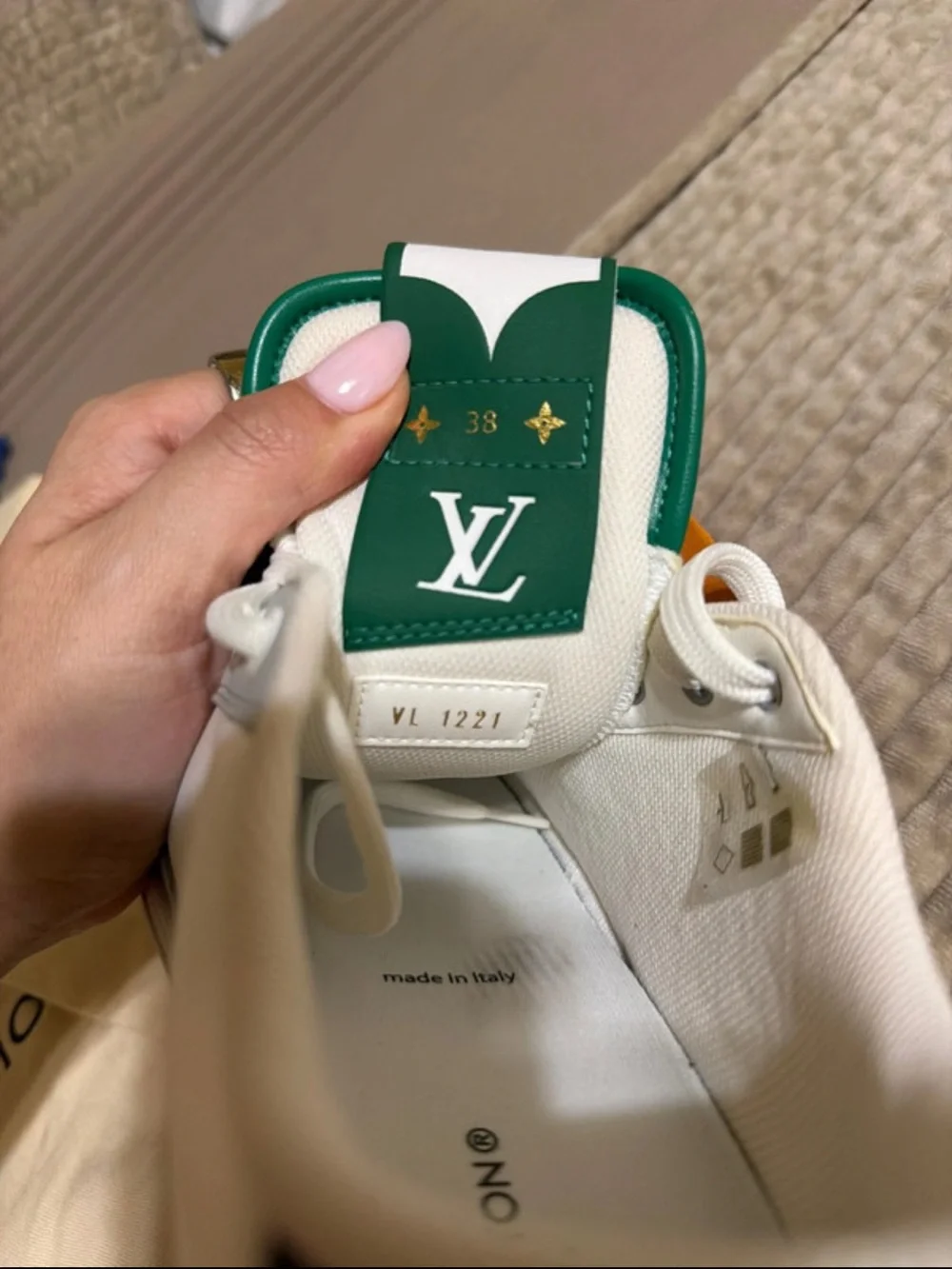 Louis Vuitton White Gray and Green Low-Top Athletic Sneakers